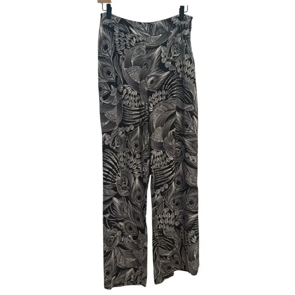 Robert Graham Silk Peacock Feather Wide Leg Pants Size M